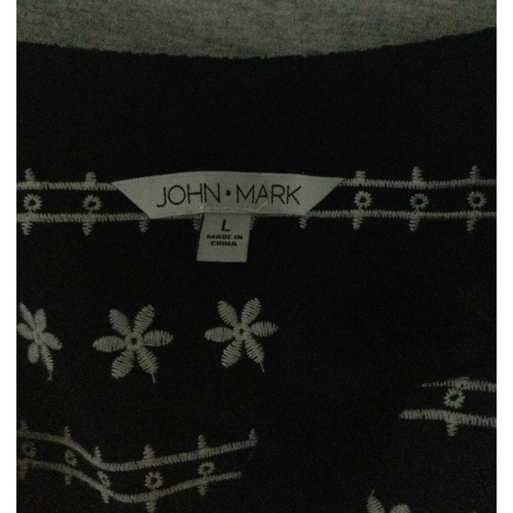 John Mark M Geometric Floral Print Embroidered Front Split V-Neck 3/4 - Picture 6 of 13